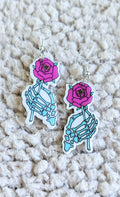 Skeleton Hands With Pink Roses Alternative Acrylic Earrings