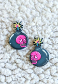 Skull Exploding Bomb Alternative Halloween Acrylic Earrings