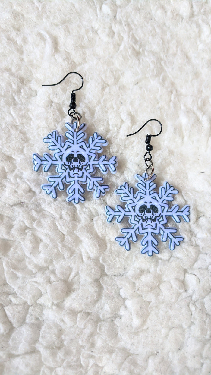 Skull Snowflakes Alternative Christmas Acrylic Earrings