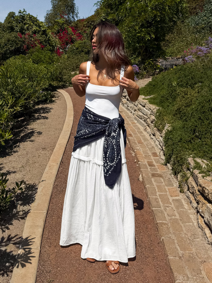 Skylar Tiered Maxi Skirt in Ivory - Stitch And Feather