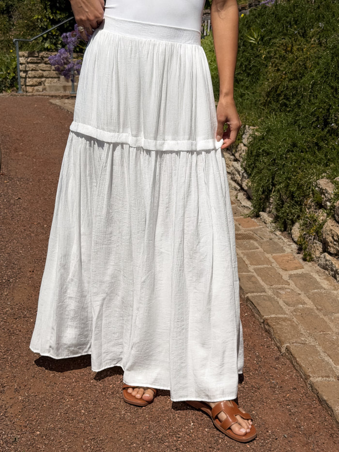 Skylar Tiered Maxi Skirt in Ivory - Stitch And Feather
