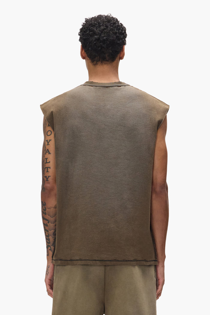 Slab Outline Tank Top in Heavy Bleach Wash, regular fit, textured jersey, available in multiple sizes.