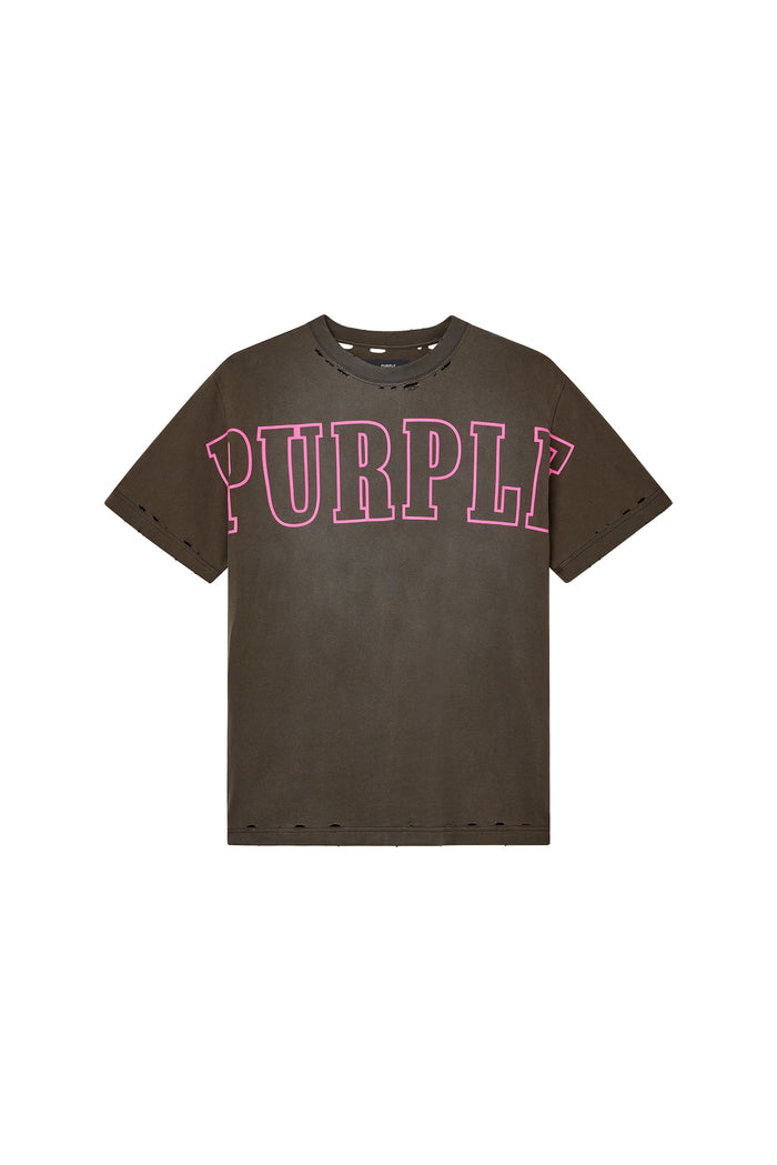Slab Outline Tee in black with raised matte silicone and distressing details.