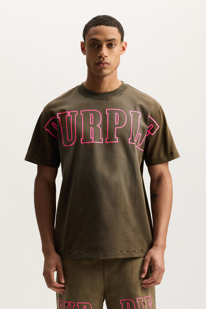 Slab Outline Tee in heavyweight jersey with raised matte silicone and distressing details.