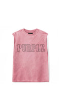 Slab Wordmark Tank Top with Crackle Print and Regular Fit in Light Wash, available in multiple sizes.
