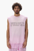 Slab Wordmark Tank Top in pink, 100% cotton, regular fit with crackle print and faded wash.
