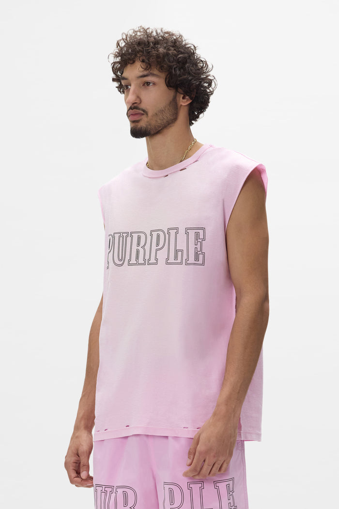 Slab Wordmark Tank Top in pink with crackle print and regular fit made of 100% cotton.