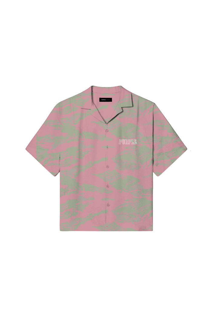 Slab Wordmark Tropical Camo Shirt in relaxed fit with all over digital print and screen print design.