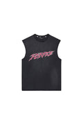 Slasher Tank Top black textured sleeveless tee with heavy faded and mid acid wash.