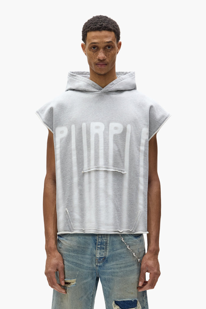 Sleeveless hoodie in midweight cotton fleece with Purple brand lettering, oversized fit.