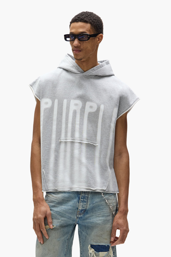 Sleeveless hoodie in oversized fit with Purple brand lettering and kangaroo pocket.