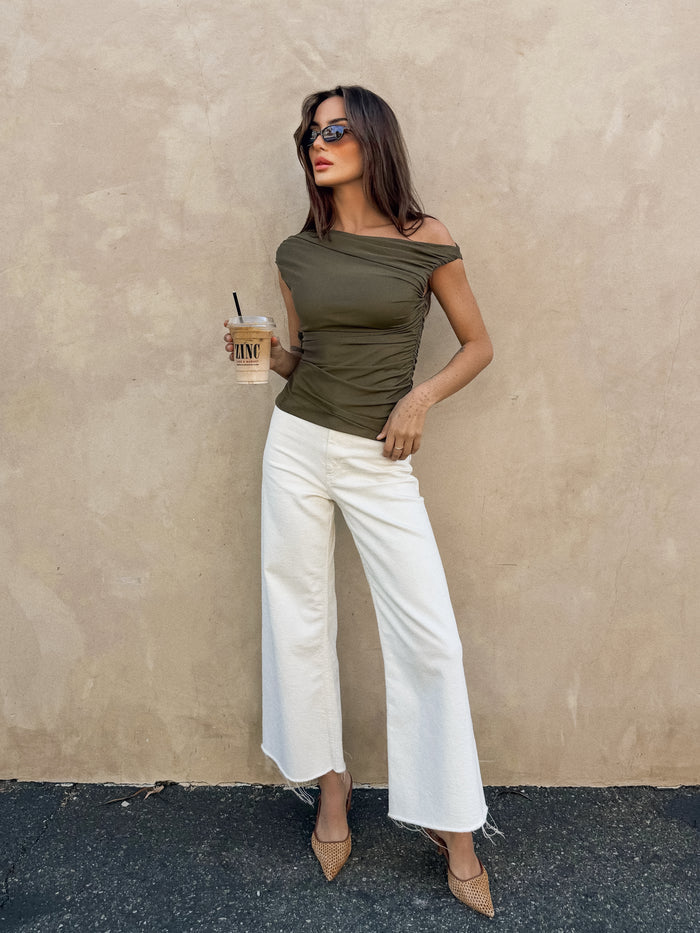 Sol Off The Shoulder Top in Army - Stitch And Feather