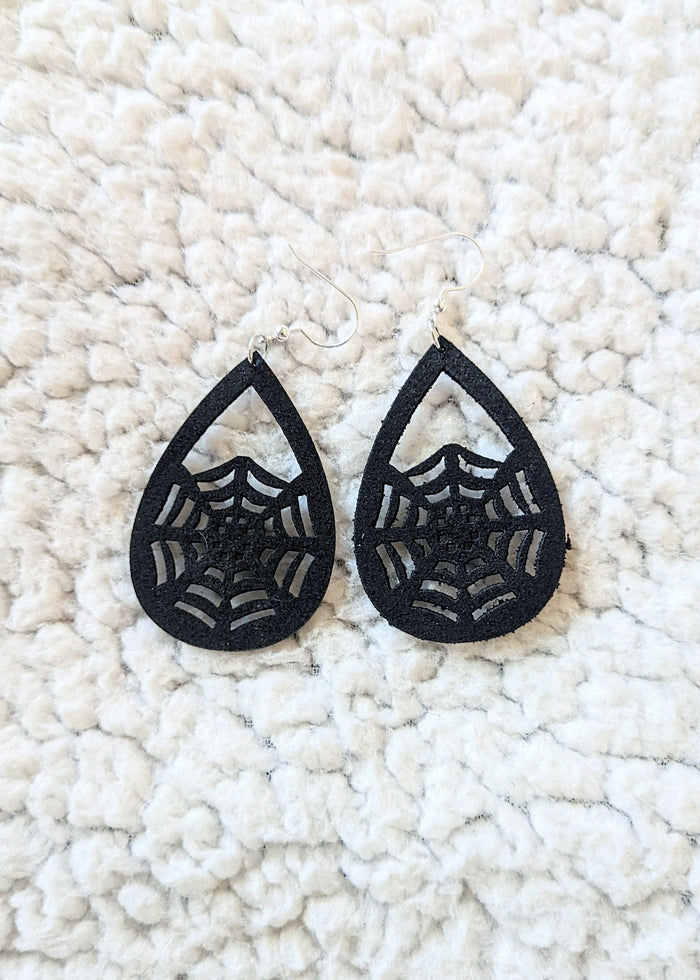 Spider Web Faux Leather Drop Dangle Earrings