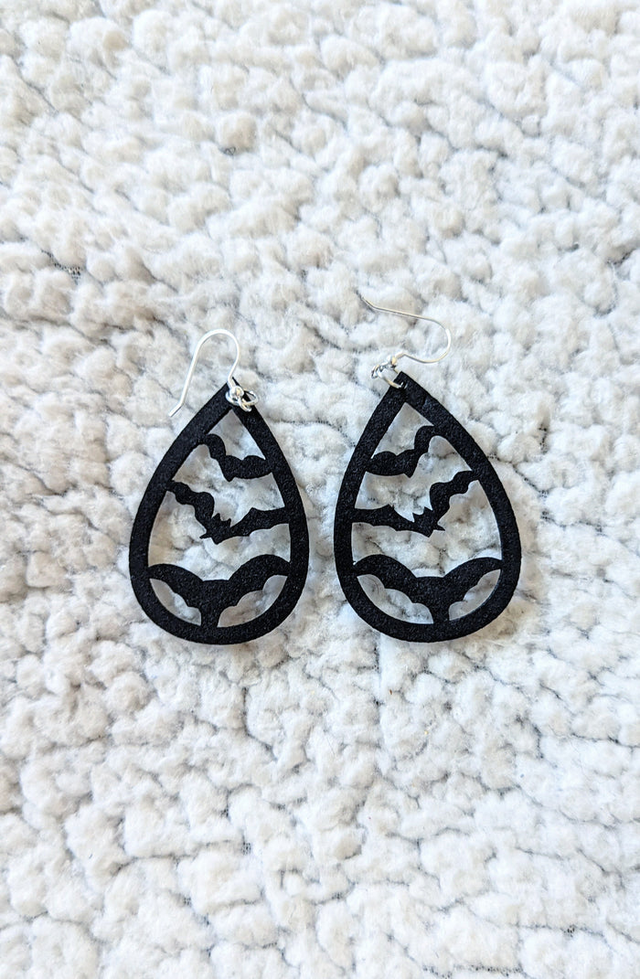 Spooky Bats Faux Leather Drop Dangle Earrings