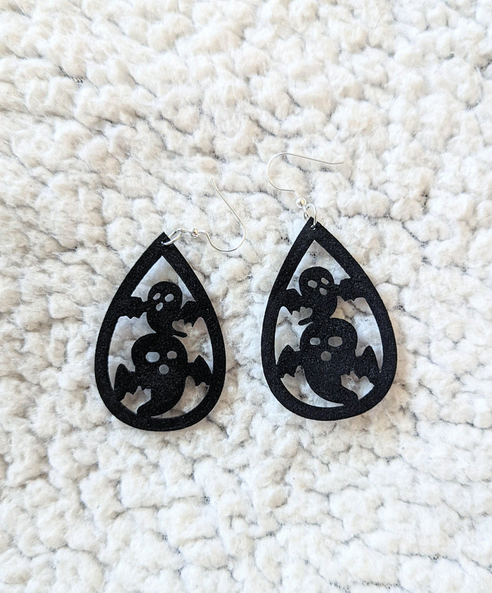 Spooky Ghosts Faux Leather Drop Dangle Earrings