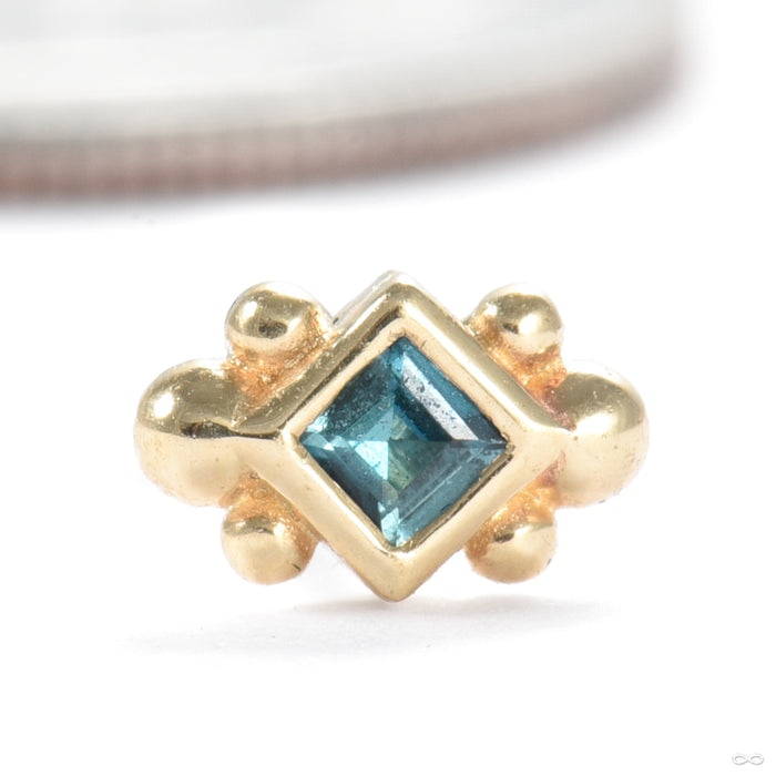 Square Up Press-fit End in Gold from Ember Body Jewelry with blue tourmaline