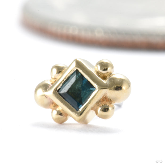 Square Up Press-fit End in Gold from Ember Body Jewelry with blue tourmaline