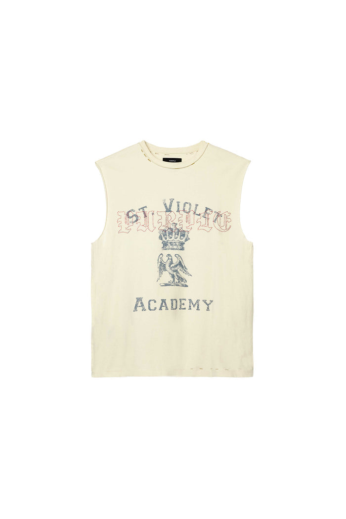 St. Violet Crystals Tank Top in Cloud Cream with textured jersey and screen print design