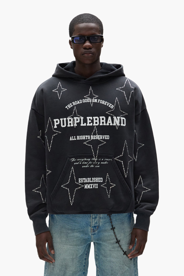 Stacked Crystal Stars Hoodie in oversized fit, made of 100% cotton, featuring light wash design.