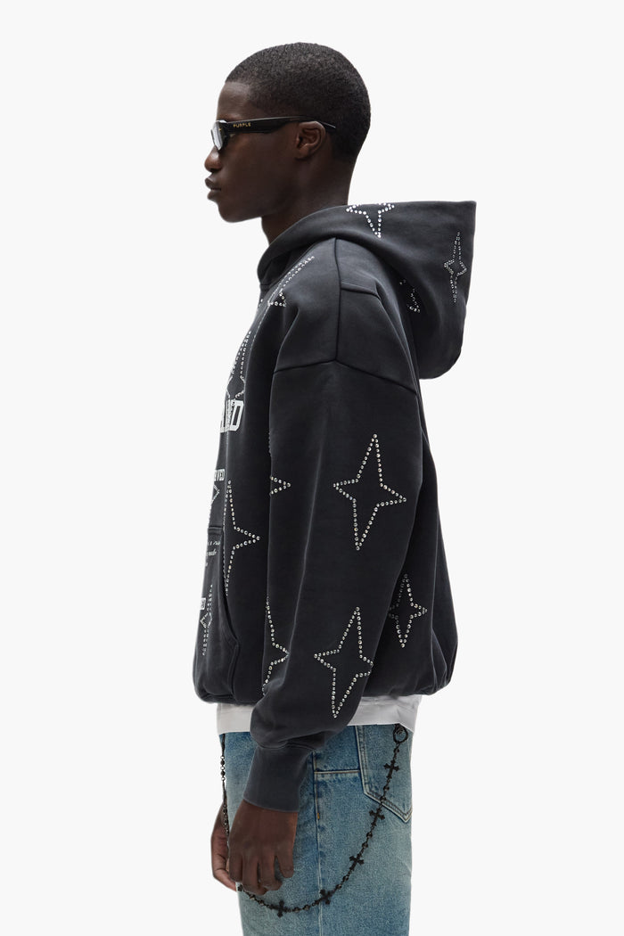 Stacked Crystal Stars Hoodie in light wash, oversized fit, made from 100% cotton.