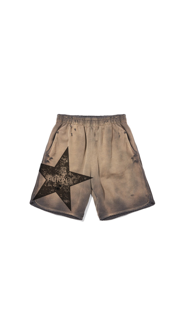 Star Wordmark Short in heavy bleached wash with flocking print, relaxed fit, 100% cotton.