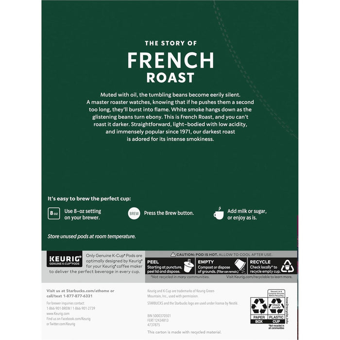 Starbucks K-Cup Coffee Pods, Dark Roast Hot or Iced Coffee, French Roast, 96 Keurig Pods
