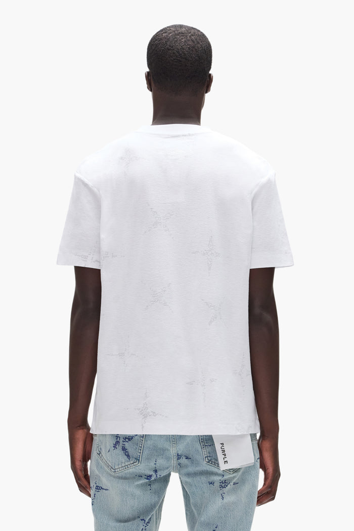 Stars Tee short sleeve jersey knit with star design and Purple Brand logo on left chest.