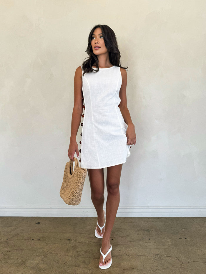 Stevie Beaded Mini Dress in Cream - Stitch And Feather