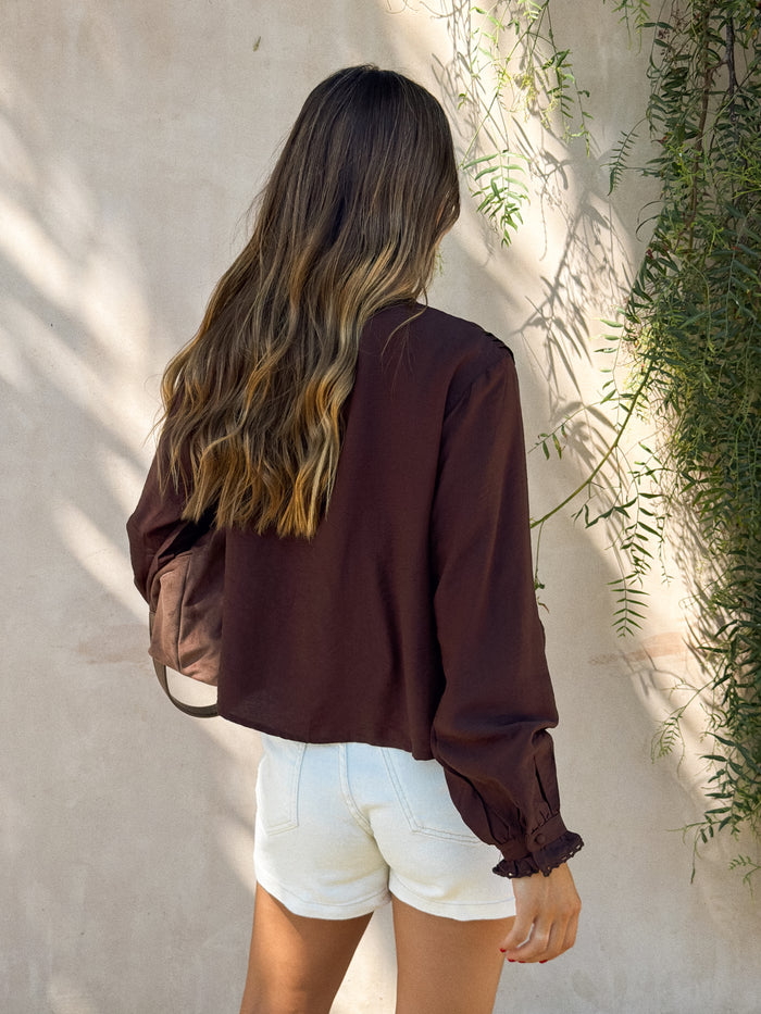 Stevie Eyelet Blouse in Brown - Stitch And Feather