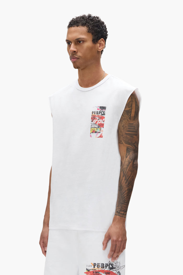 Stickers Tank Top in textured jersey, 100% cotton, regular fit, available in sizes XS to 3XL.