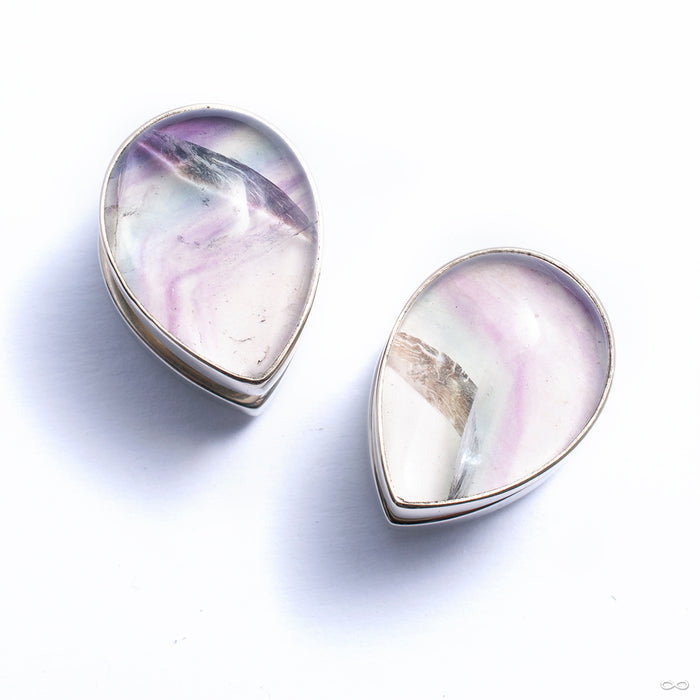 Stone Spade Weights from Diablo Organics in white brass with fluorite
