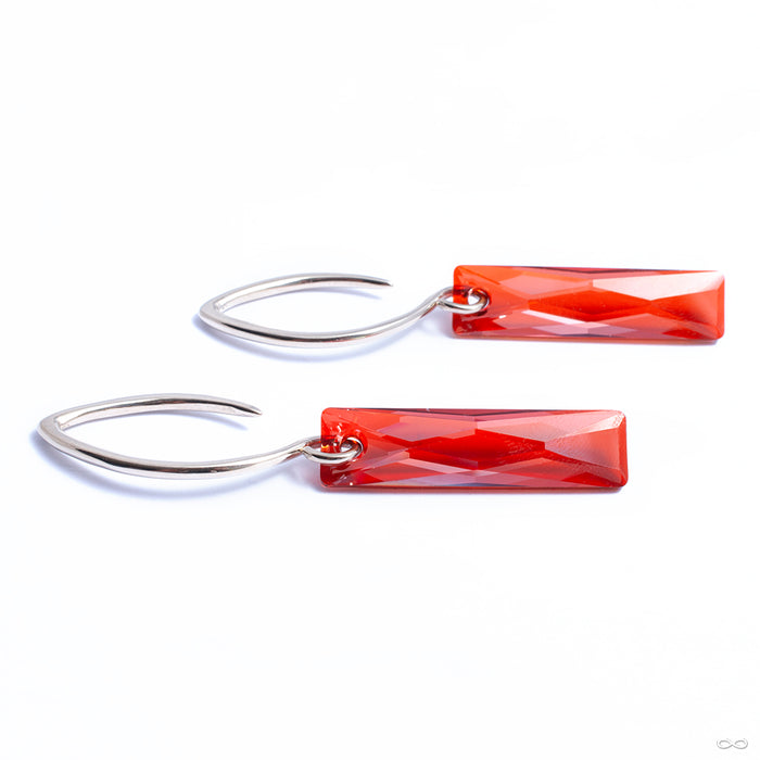 Swarovski Crystalactite Hooks from Diablo Organics in white brass with red CZ
