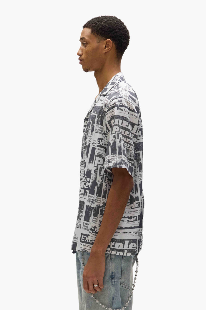 Tabloid Camp Shirt, button-down, relaxed fit, short sleeves, straight hem, made from Lyocell twill.