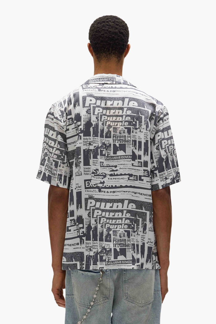 Tabloid Camp Shirt button-down with camp collar, short sleeves, and relaxed fit.