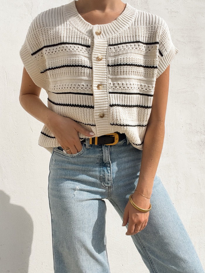 Terraza Stripe Knit Top in Cream - Stitch And Feather