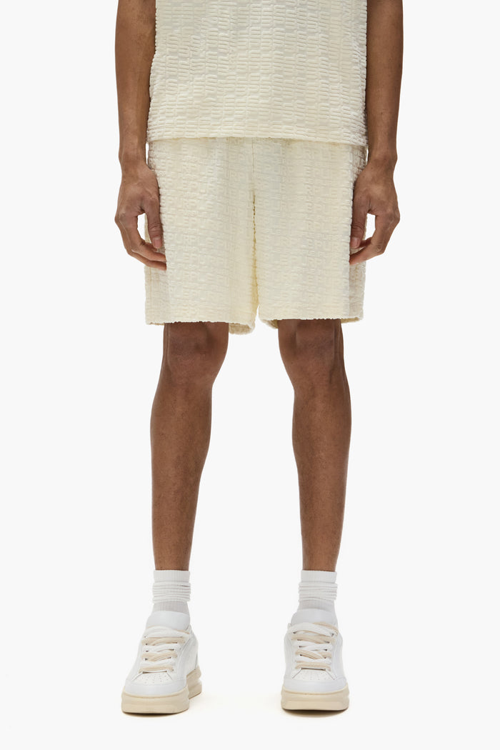 Terry Logo Shorts in relaxed fit, made of terry jacquard with a tonal camo pattern.