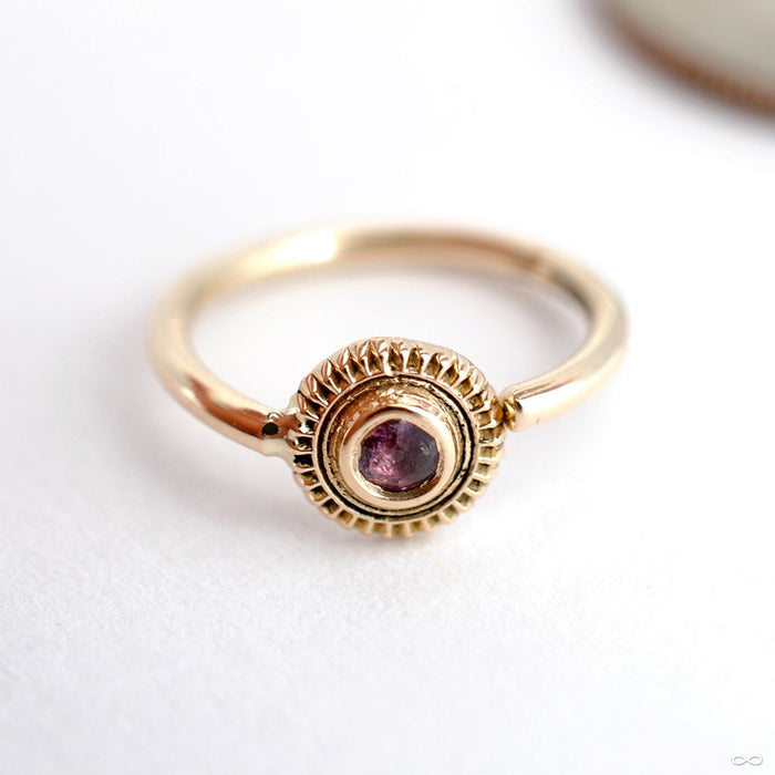 Textured Edge Fixed Bead Ring in Gold from Sacred Symbols with Pink Tourmaline