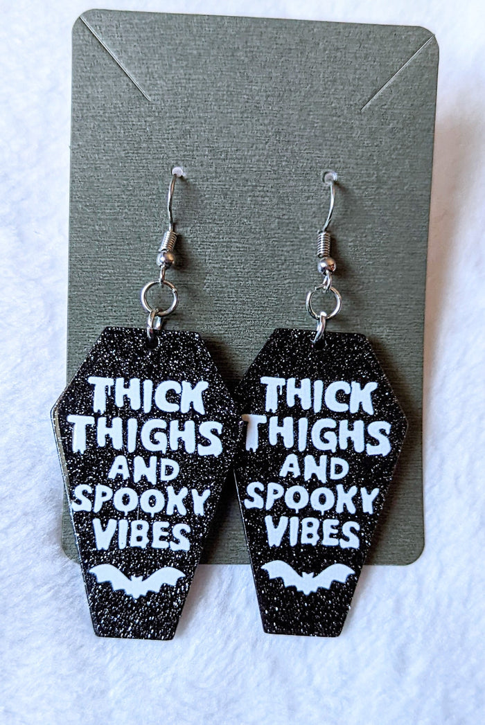 Thick Thighs And Spooky Vibes Coffin Acrylic Dangle Earrings
