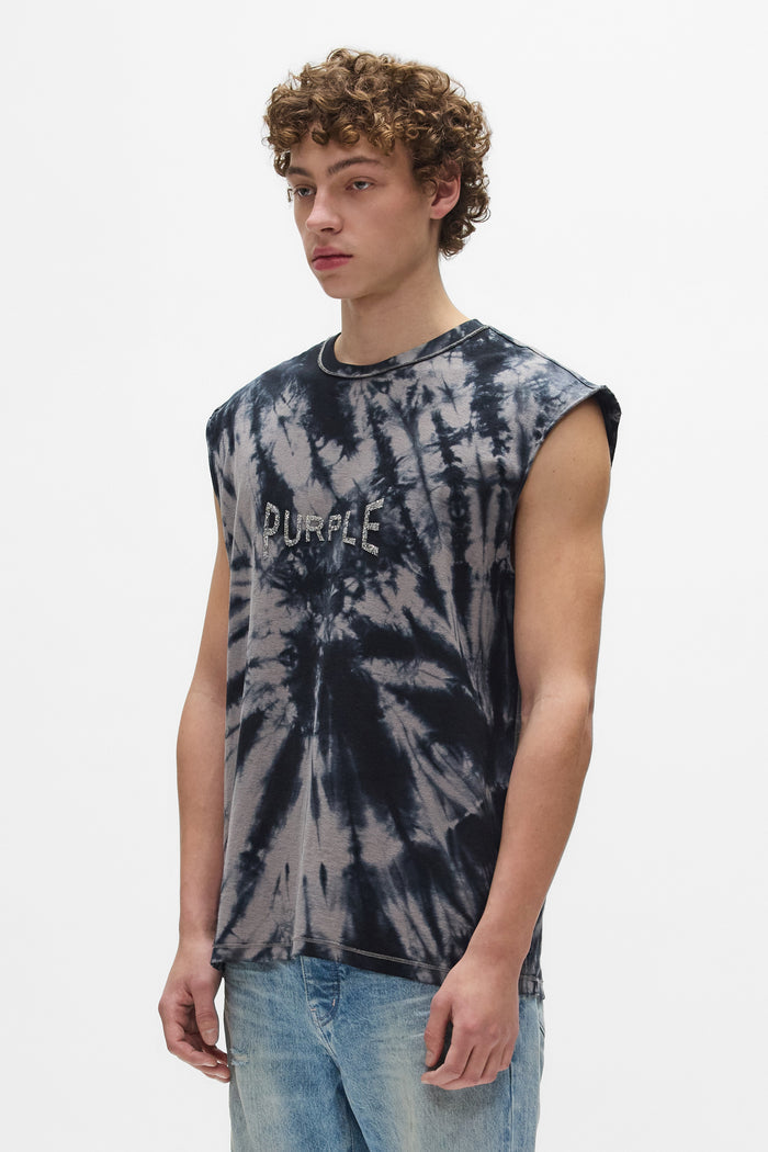 Tie Dye Tank Top in regular fit with textured jersey fabric and crystal fine rocks design