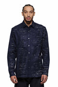 Tiled Overlay Shirt in dark indigo wash with tiled overlay texture and front chest pocket.