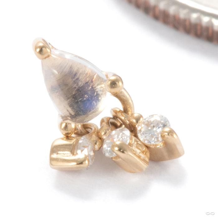Tinsel Press-fit End in 14k Yellow Gold with Blue Moonstone and Moissanite from Ember Body Jewelry