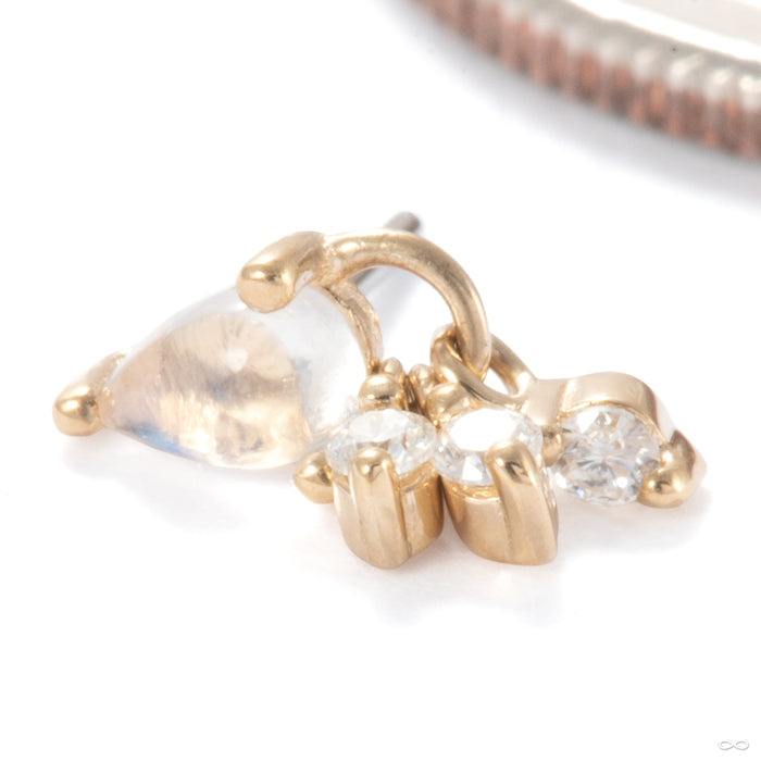 Tinsel Press-fit End in 14k Yellow Gold with Blue Moonstone and Moissanite from Ember Body Jewelry side detail
