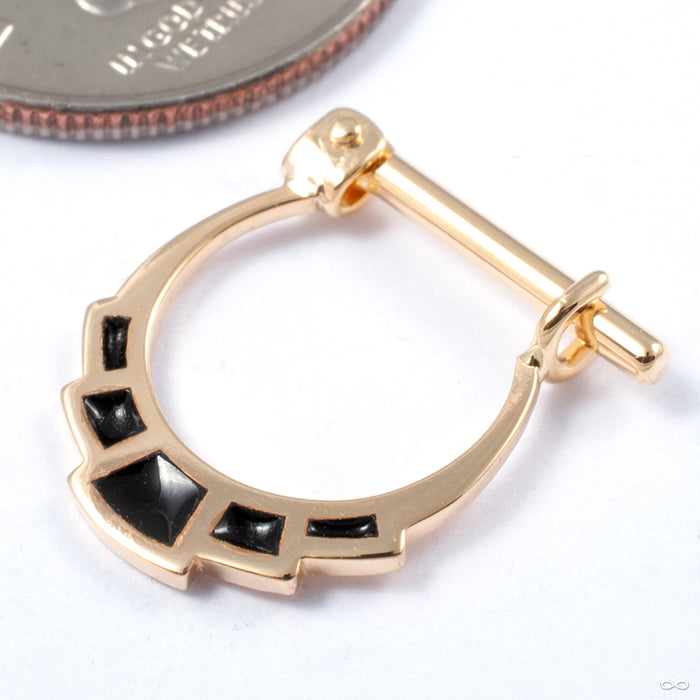Tonali Hinged Ring in Gold from Quetzalli in yellow gold with black enamel