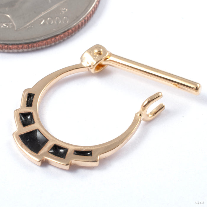 Tonali Hinged Ring in Gold from Quetzalli open view in yellow gold with black enamel