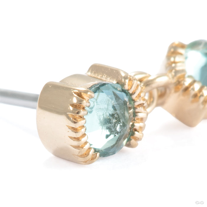 Tonic Press-fit End in 14k Yellow Gold with Blue Tourmaline from Ember Body Jewelry close-up detail