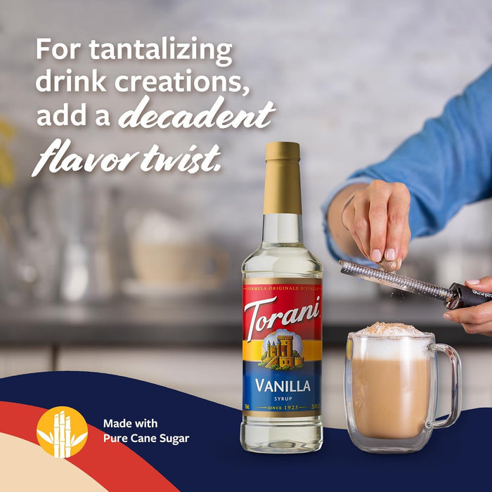 Torani Coffee Syrup, Vanilla Flavored Syrup for Drinks, Pump Included, 25.4 Fl Oz
