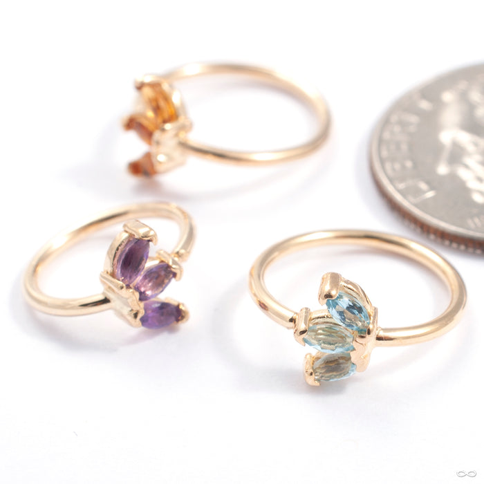 Triple Marquise Fixed Bead Ring in Gold from Quetzalli