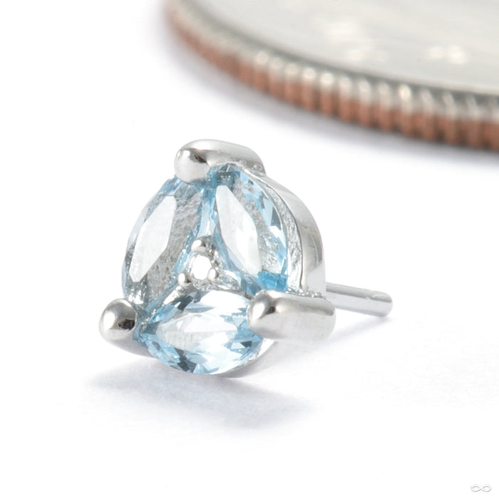 Triple Threat Press-fit End in Gold from Ember Body Jewelry with blue topaz & clear CZ