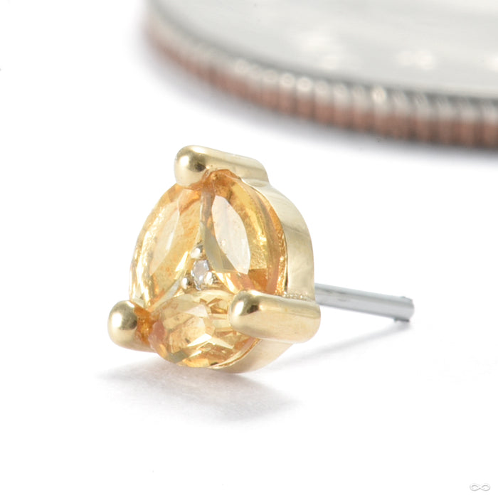 Triple Threat Press-fit End in Gold from Ember Body Jewelry with citrine & clear CZ
