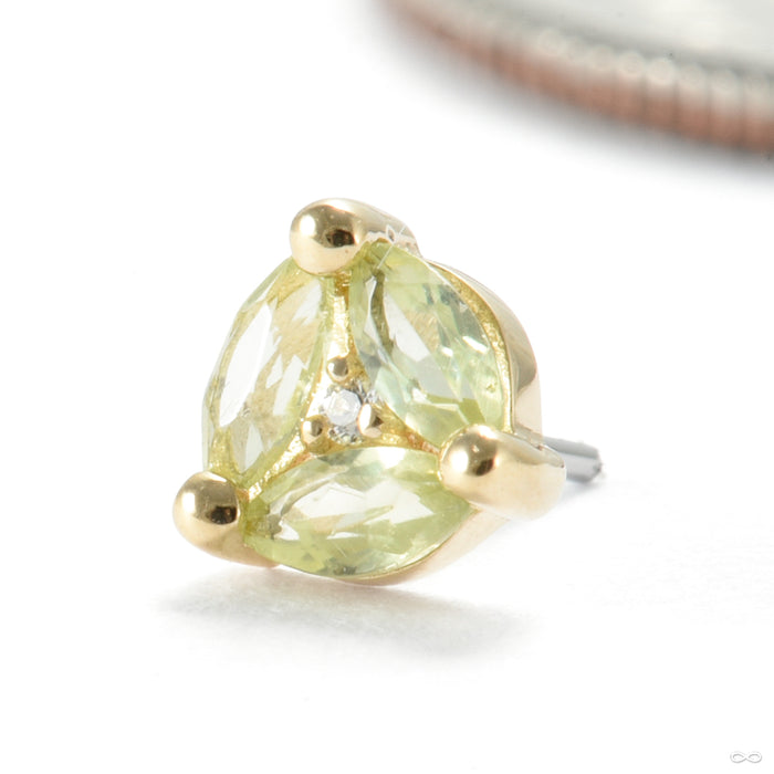 Triple Threat Press-fit End in Gold from Ember Body Jewelry with peridot & clear CZ